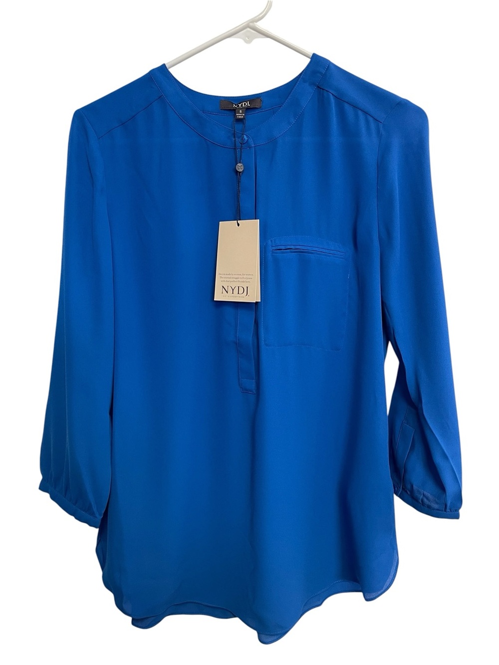 NYDJ Women's 3/4 sleeve Pleated Back Top Blue Harbour Size Small